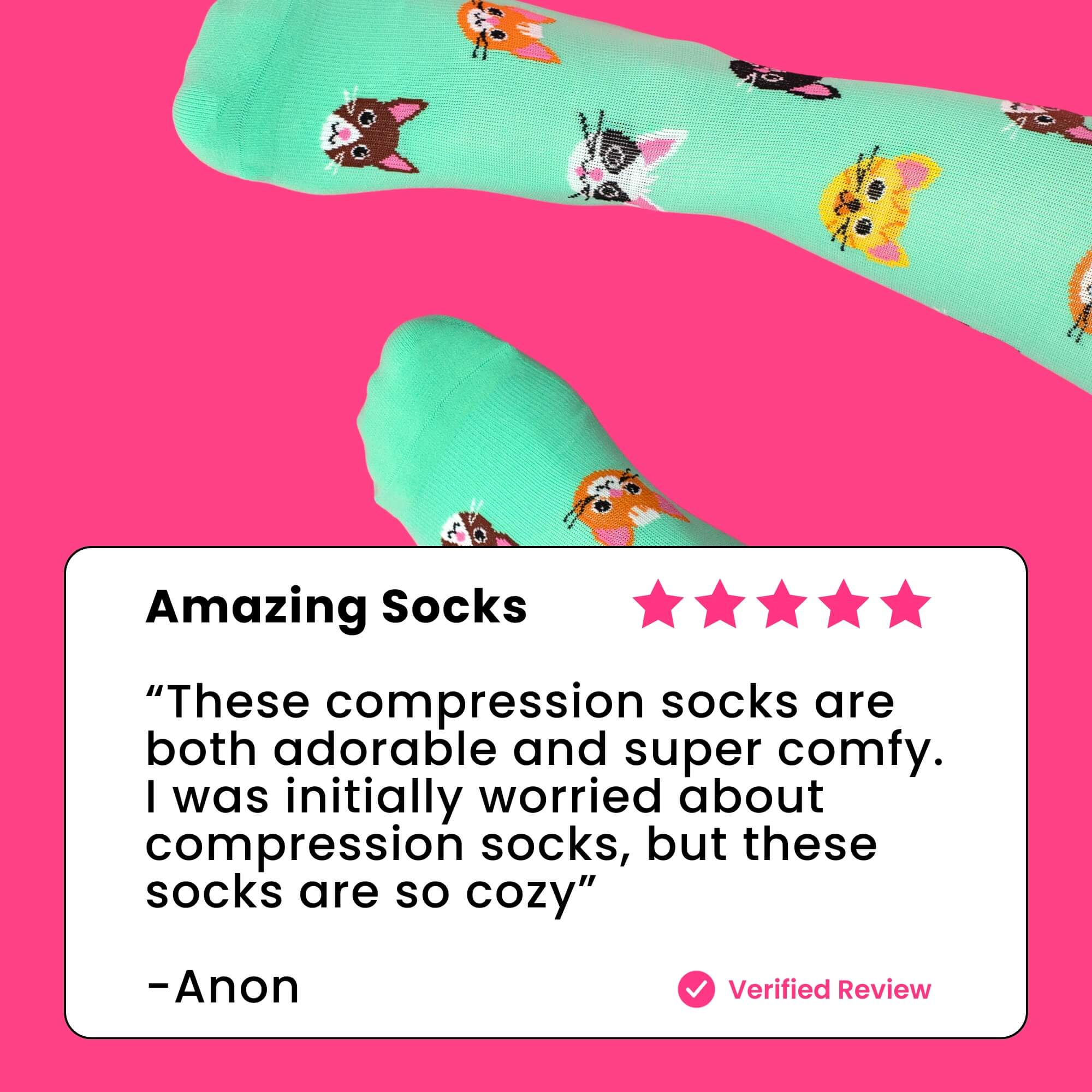 Light green knee high compression socks with cat design review