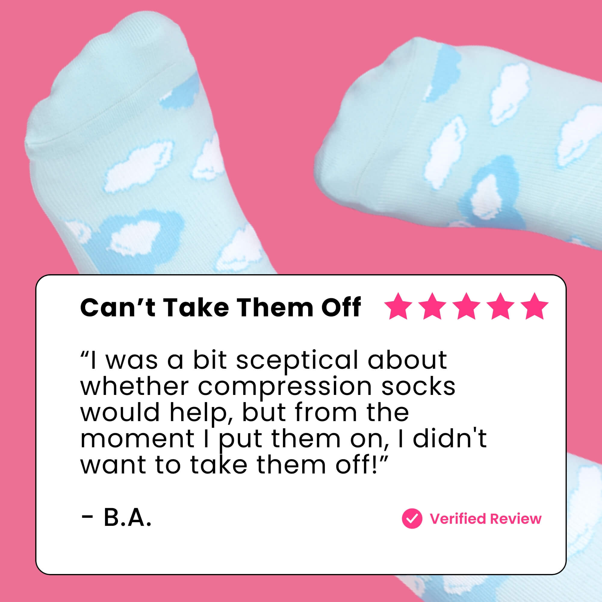 Light blue compression socks with cloud pattern review