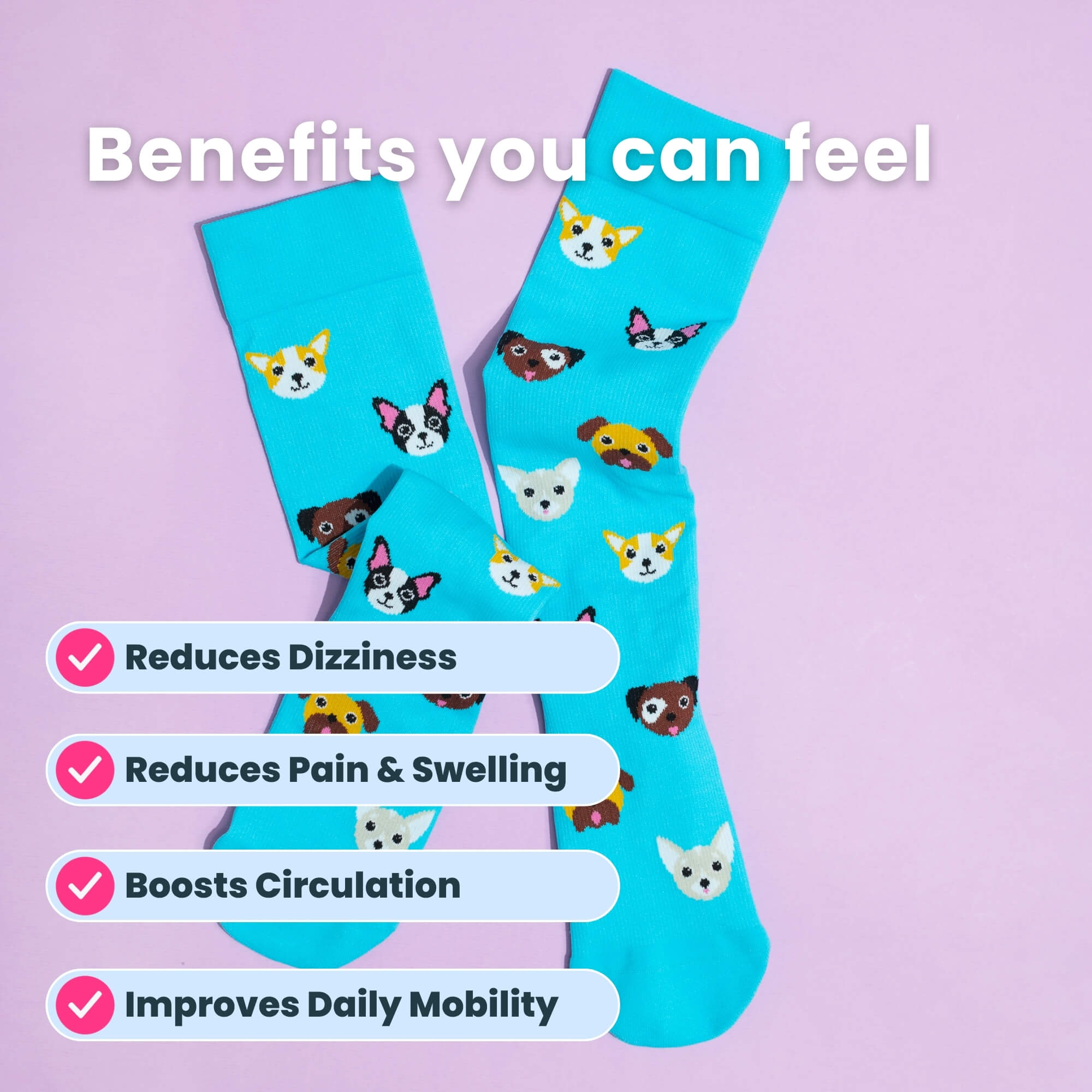 Blue knee-high compression socks with dog patterns flaylay