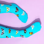 Teal knee high compression socks with dog pattern