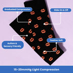 black compression socks with red lip prints folded in half