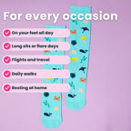 Teal compression socks with sea themed patterns flaylay